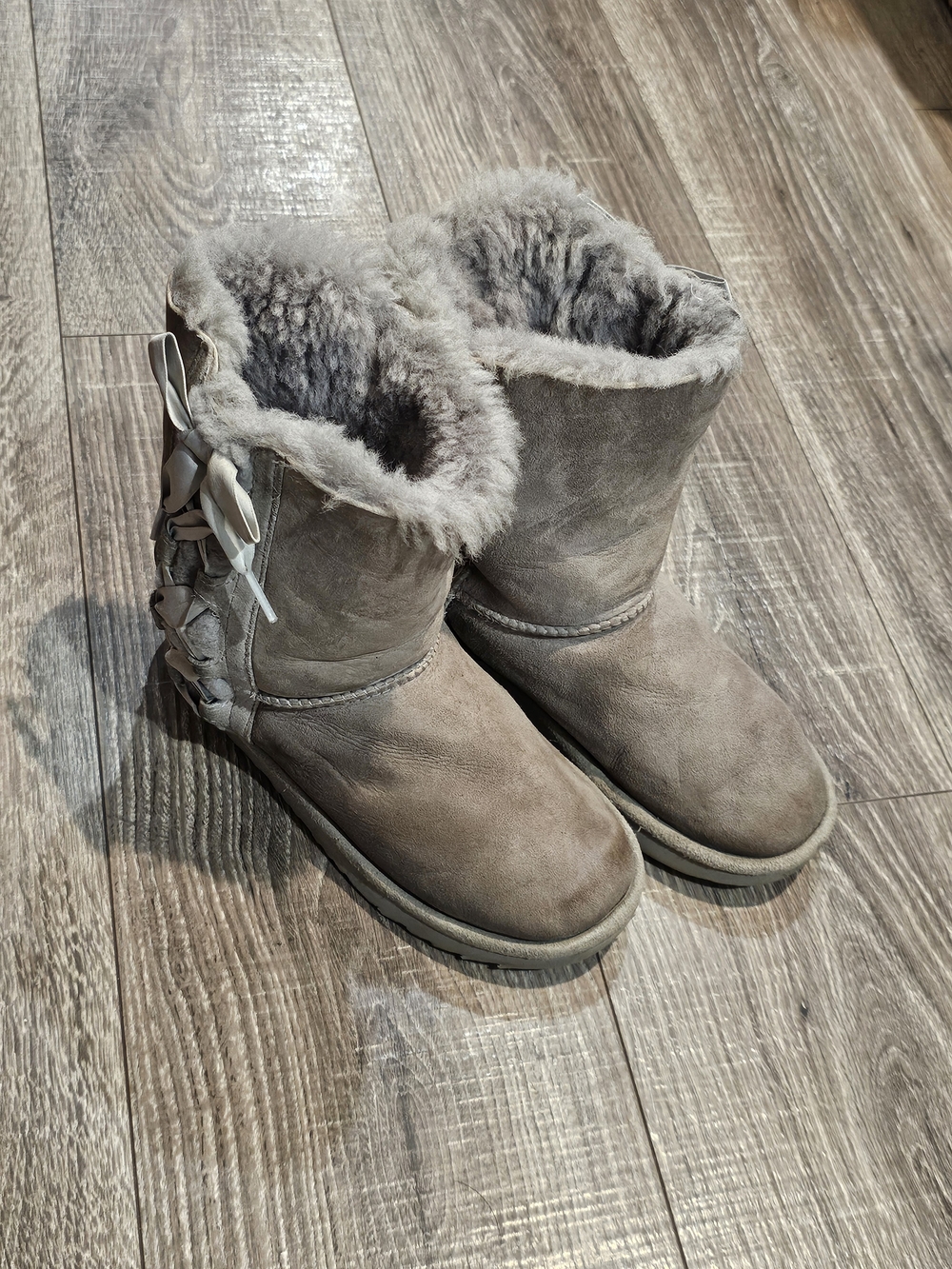 UGG Boots Size 3 Suede Faux-Shearling Mid-Calf Boots - Gray